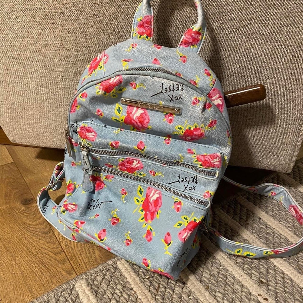 Betsey Johnson Floral Backpack - Blue and Pink